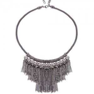 Rhinestone Inlaid Bohemian Tassel Alloy Fashion Necklet