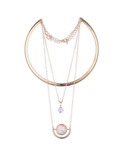 Artificial Turquoise and Gem Inlaid Multilayers Alloy Fashion Necklet