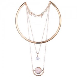 Artificial Turquoise and Gem Inlaid Multilayers Alloy Fashion Necklet