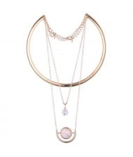 Artificial Turquoise and Gem Inlaid Multilayers Alloy Fashion Necklet