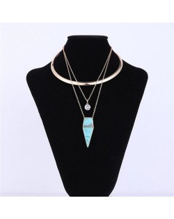 Gem Inlaid and Irregular Shape Artificial Turquoise Pendant Multilayers Alloy Costume Necklet