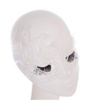 Artistic Asymmetric Vine Pattern White Lace Mask/ Masquerade