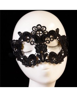 Flowers and Cross Combo Design Black Lace Mask