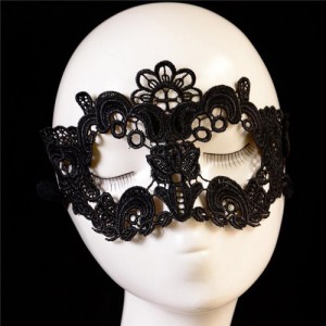 Flowers and Cross Combo Design Black Lace Mask