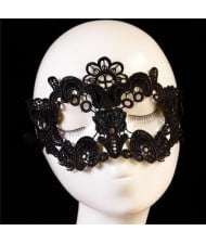 Flowers and Cross Combo Design Black Lace Mask