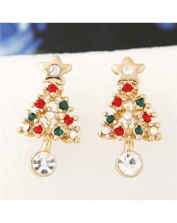Czech Rhinestone Decorated Classic Christmas Tree Fashion Ear Studs