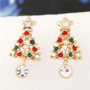 Czech Rhinestone Decorated Classic Christmas Tree Fashion Ear Studs