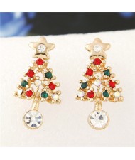 Czech Rhinestone Decorated Classic Christmas Tree Fashion Ear Studs