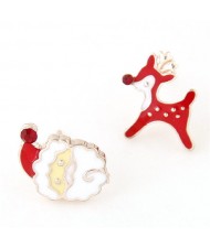 Santa Claus and Deer Asymmetric Design Fashion Ear Studs