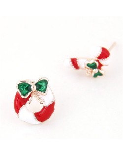 Oil Spot Glazed Christmas Elements Design Asymmetric Fashion Ear Studs