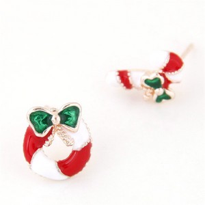Oil Spot Glazed Christmas Elements Design Asymmetric Fashion Ear Studs