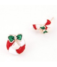 Oil Spot Glazed Christmas Elements Design Asymmetric Fashion Ear Studs