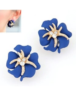 Golden Petal Morning Glory Fashion Ear Studs - Blue