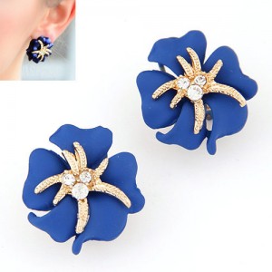 Golden Petal Morning Glory Fashion Ear Studs - Blue