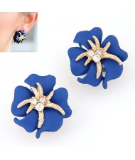 Golden Petal Morning Glory Fashion Ear Studs - Blue