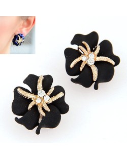 Golden Petal Morning Glory Fashion Ear Studs - Black