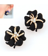 Golden Petal Morning Glory Fashion Ear Studs - Black