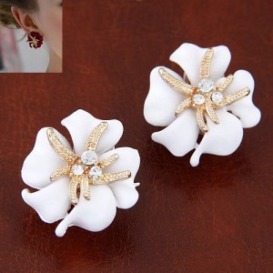 Golden Petal Morning Glory Fashion Ear Studs - White