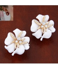Golden Petal Morning Glory Fashion Ear Studs - White