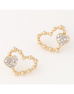 Czech Rhinestone Inlaid Hearts Theme Sweet Fashion Ear Studs - Golden