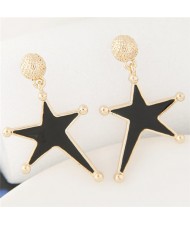 Golden Rimmed Oil Spot Glazed Bold Fashion Star Dangling Earrings - Black