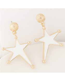 Golden Rimmed Oil Spot Glazed Bold Fashion Star Dangling Earrings - White