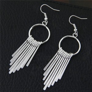 Plain Silver Tassel and Hoop Fashion Ear Studs