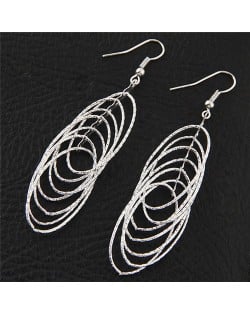 Multiple Linked Oval-shaped Hoops Silver Fashion Ear Studs