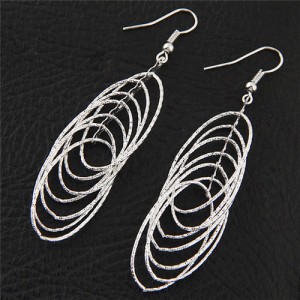 Multiple Linked Oval-shaped Hoops Silver Fashion Ear Studs