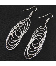 Multiple Linked Oval-shaped Hoops Silver Fashion Ear Studs