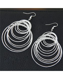 Multiple Plain Silver Hoops Fashion Earrings