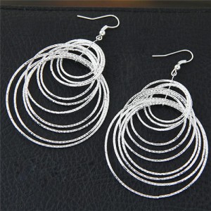 Multiple Plain Silver Hoops Fashion Earrings