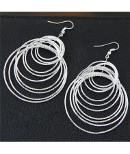 Multiple Plain Silver Hoops Fashion Earrings