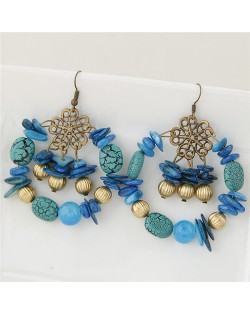 Bohemian Fashion Turquoise and Seashell Mixed Fashion Alloy Earrings - Blue