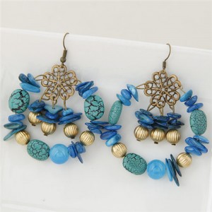 Bohemian Fashion Turquoise and Seashell Mixed Fashion Alloy Earrings - Blue