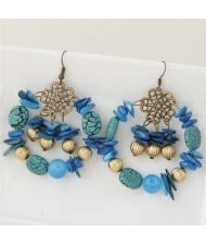 Bohemian Fashion Turquoise and Seashell Mixed Fashion Alloy Earrings - Blue