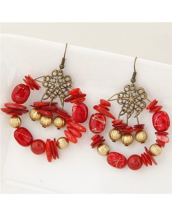 Bohemian Fashion Turquoise and Seashell Mixed Fashion Alloy Earrings - Red