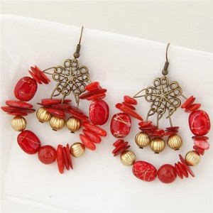 Bohemian Fashion Turquoise and Seashell Mixed Fashion Alloy Earrings - Red