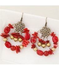 Bohemian Fashion Turquoise and Seashell Mixed Fashion Alloy Earrings - Red