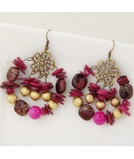 Bohemian Fashion Turquoise and Seashell Mixed Fashion Alloy Earrings - Rose