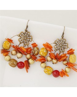 Bohemian Fashion Turquoise and Seashell Mixed Fashion Alloy Earrings - Yellow