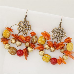 Bohemian Fashion Turquoise and Seashell Mixed Fashion Alloy Earrings - Yellow