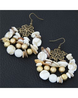 Bohemian Fashion Turquoise and Seashell Mixed Fashion Alloy Earrings - White