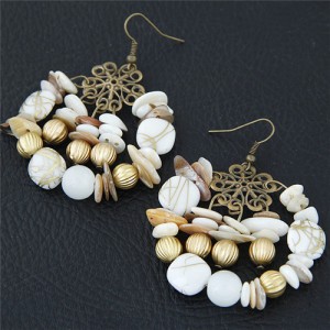 Bohemian Fashion Turquoise and Seashell Mixed Fashion Alloy Earrings - White