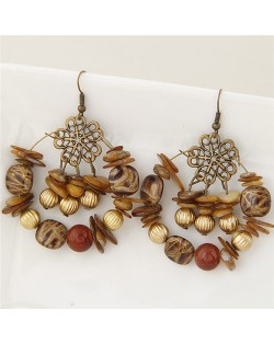 Bohemian Fashion Turquoise and Seashell Mixed Fashion Alloy Earrings - Brown