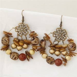 Bohemian Fashion Turquoise and Seashell Mixed Fashion Alloy Earrings - Brown