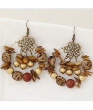 Bohemian Fashion Turquoise and Seashell Mixed Fashion Alloy Earrings - Brown