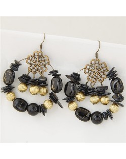 Bohemian Fashion Turquoise and Seashell Mixed Fashion Alloy Earrings - Black