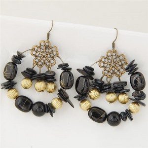 Bohemian Fashion Turquoise and Seashell Mixed Fashion Alloy Earrings - Black