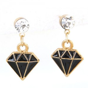 Oil Spot Glazed Diamond Model Pendant Shining Fashion Ear Studs - Black